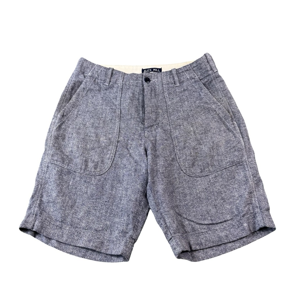 Alex Mill Blue Chambray Cotton Linen Utility Side Tab Trouser Shorts Size 29